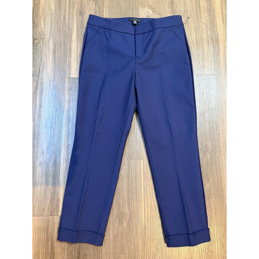 Saks Fifth Avenue Crop Pants Women 8 Navy Blue 5th Ave Fit Mid-Rise Trousers
